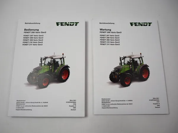 Fendt 207 208 209 210 211 Vario Gen3 Betriebsanleitung Bedienung Wartung 2021