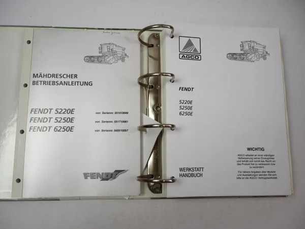 Fendt 5220 5250 6250 E Mähdrescher Betriebsanleitung Werkstatthandbuch 2005/07