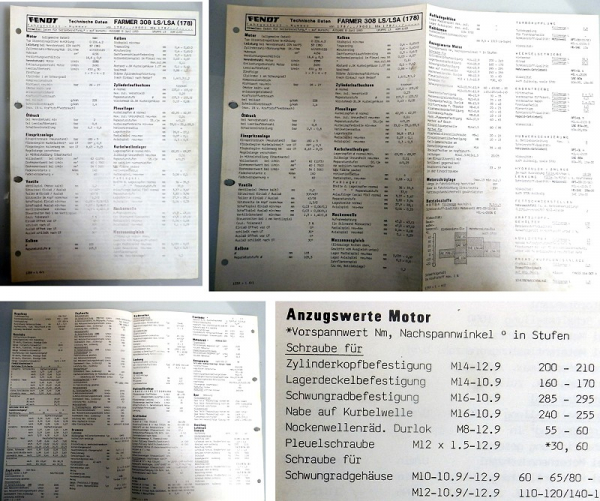 Fendt Farmer 307LS / LSA (170) Werkstatt Datenblatt 1985 Technische Daten