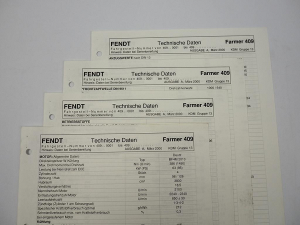 Fendt Farmer 409 Werkstatt Datenblatt 2000 Technische Daten Anzugswerte