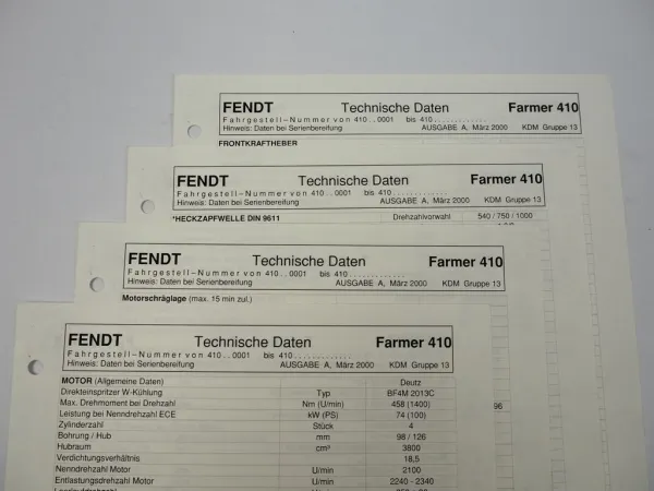 Fendt Farmer 410 Traktor Werkstatt Datenblatt 2000 Technische Daten Anzugswerte