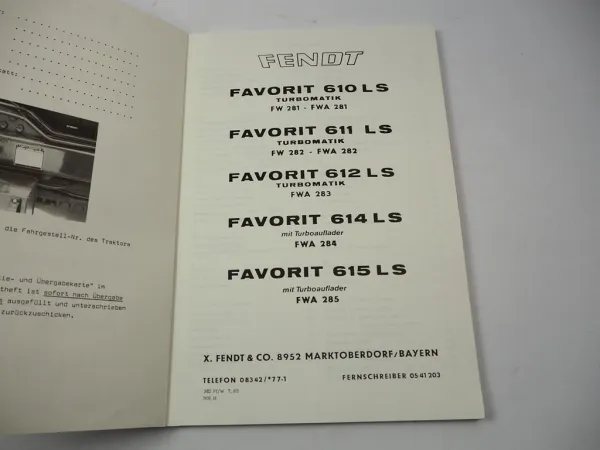 Fendt Favorit 610 611 612 614 615 Turbomatik Betriebsanleitung Wartung 1983