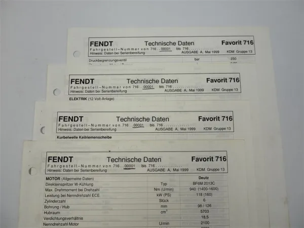 Fendt Favorit 716 Werkstatt Datenblatt 1999 Technische Daten Einstellwerte