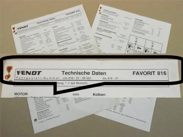 Fendt Favorit 816 Werkstatt Datenblatt 1995 Anzugswerte Technische Daten