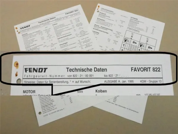 Fendt Favorit 822 Werkstatt Datenblatt 1995 Technische Daten