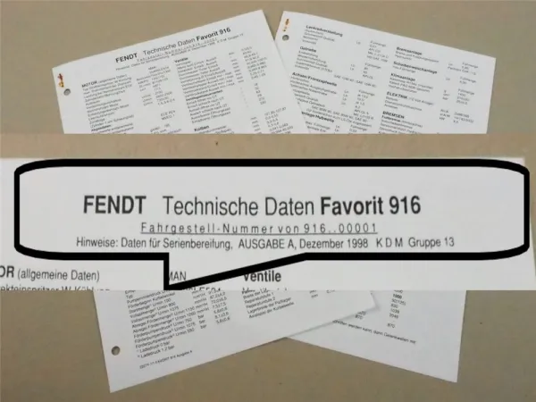 Fendt Favorit 916 Werkstatt Datenblatt 1998 Technische Daten