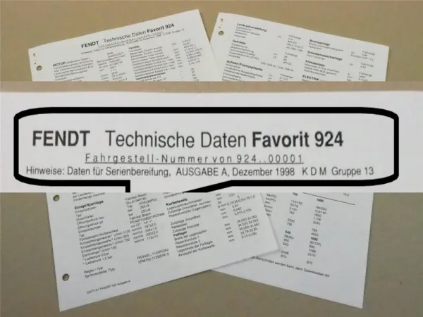 Fendt Favorit 924 Werkstatt Datenblatt 1998 Technische Daten