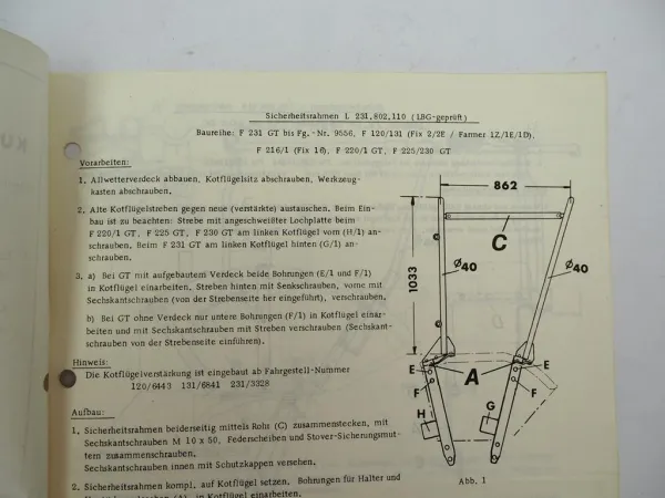 Fendt GT Favorit Farmer Kundendienstmitteilung Sicherheitsrahmen 3/75