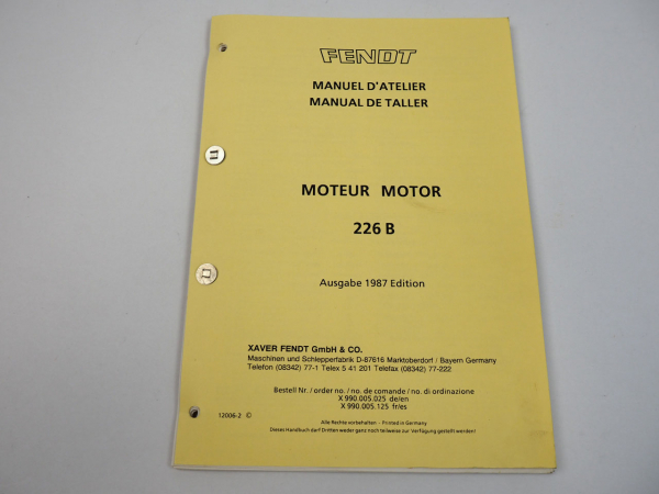 Fendt Manuel d Atelier Manual de Taller Motor Moteur MWM D226B TD226B