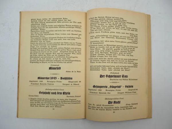 Festschrift 105 Jahre Männerchor Harmonie 1845 Planig Bad Kreuznach 1950