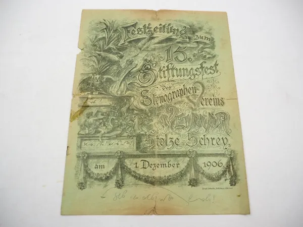 Festschrift 15. Stiftungsfest Stenographen Verein Weimar Stolze Schrey 1906