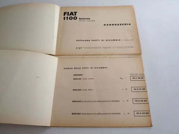 Fiat 1100 103G Karosserie Ersatzteilliste Catalogo parti di ricambio 1961