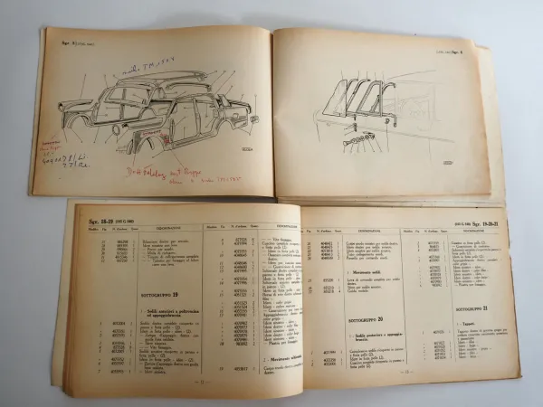 Fiat 1100 103G Karosserie Ersatzteilliste Catalogo parti di ricambio 1961