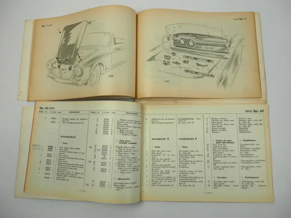 Fiat 1200 1500 Cabriolet Karosserie Ersatzteilliste Catalogo parti ricambio 1961