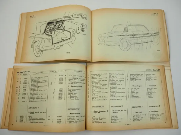 Fiat 1200 Granluce 103G Karosserie Ersatzteilliste Catalogo parti ricambio 1959