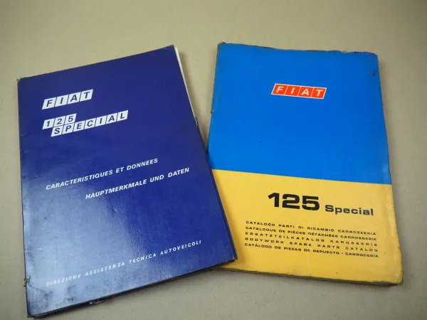 Fiat 125 special Hauptmerkmale Werkstatthandbuch 1968 Ersatzteilliste Karosserie