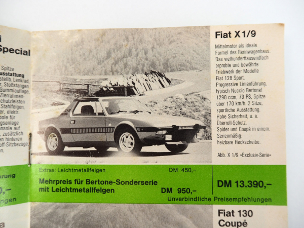 Fiat 126 127 128 130 131 132 133 X1/9 1100 PKW Preisliste 1976