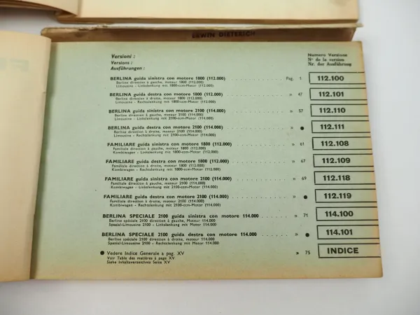 Fiat 1800 Ersatzteilliste Catalogo parti di ricambio 1959