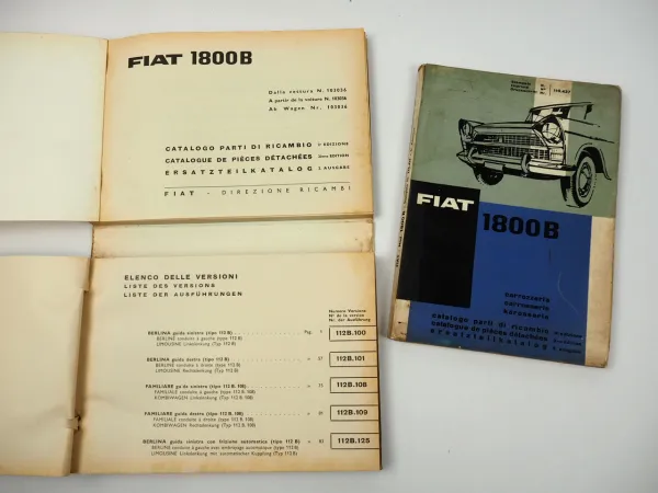 Fiat 1800B 112B PKW 2x Ersatzteilliste Catalogo parti di ricambio 1963/65