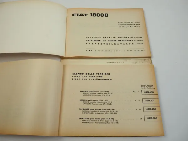 Fiat 1800B Ersatzteilliste Catalogo parti di ricambio 1963