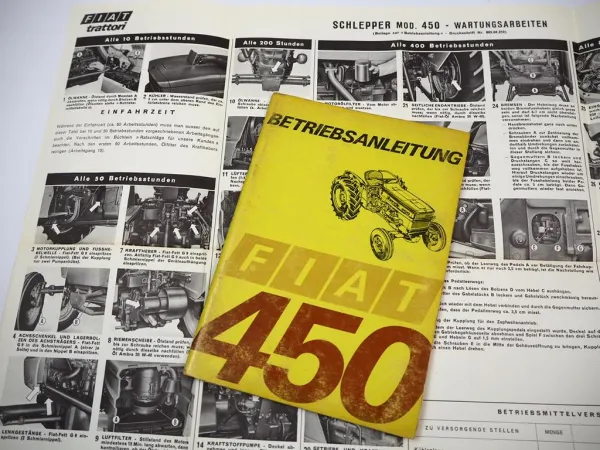 Fiat 450 + Vigneto DT Traktor Betriebsanleitung Bedienung Wartung Schaltplan Elektrik