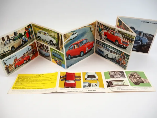 Fiat 500 600 850 1100 1300 1500 1600 1800 2300 Programm 2x Prospekt 1960er Jahre