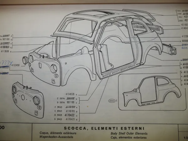 Fiat 500 Ersatzteilliste Ersatzteilkatalog Karosserie 1971 Spare parts List