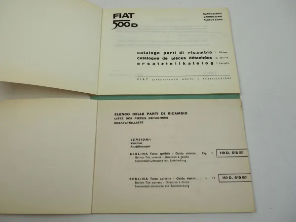 Fiat 500D Ersatzteilliste Karosserie Catalogo parti di ricambio 1963