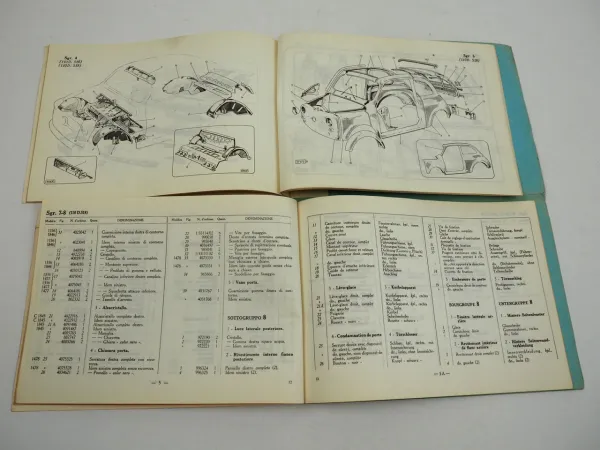Fiat 500D Ersatzteilliste Karosserie Catalogo parti di ricambio 1963