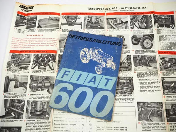 Fiat 600 Traktor Betriebsanleitung Bedienung Wartung Schaltplan Elektrik 1971