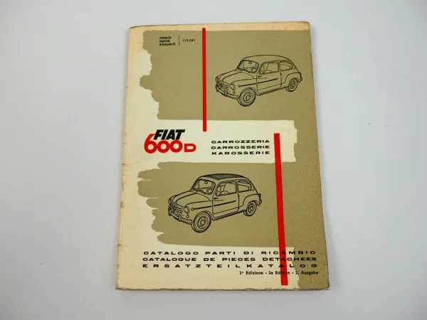 Fiat 600D Ersatzteilliste Karosserie Catalogo parti di ricambio 1961