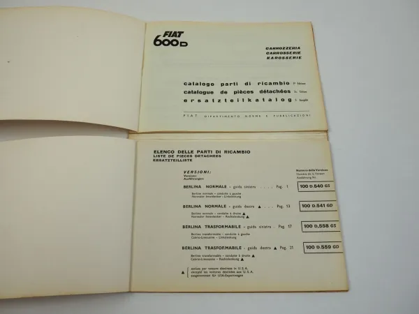 Fiat 600D Ersatzteilliste Karosserie Catalogo parti di ricambio 1963