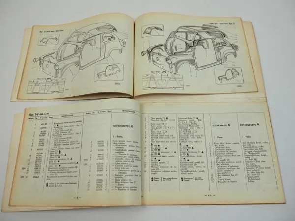 Fiat 600D Ersatzteilliste Karosserie Catalogo parti di ricambio 1963