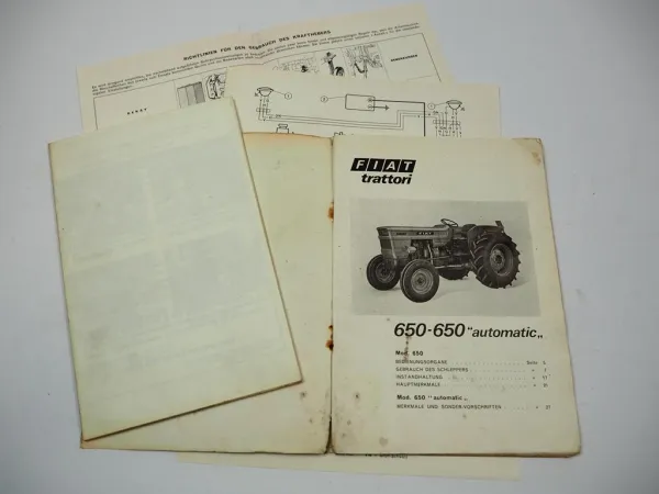 Fiat 650 + automatic Traktor Betriebsanleitung Bedienung Wartung Schaltplan Elektrik