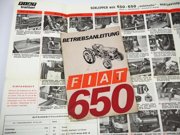 Fiat 650 + automatic Traktor Betriebsanleitung Bedienung Wartung Schaltplan Elektrik 1968