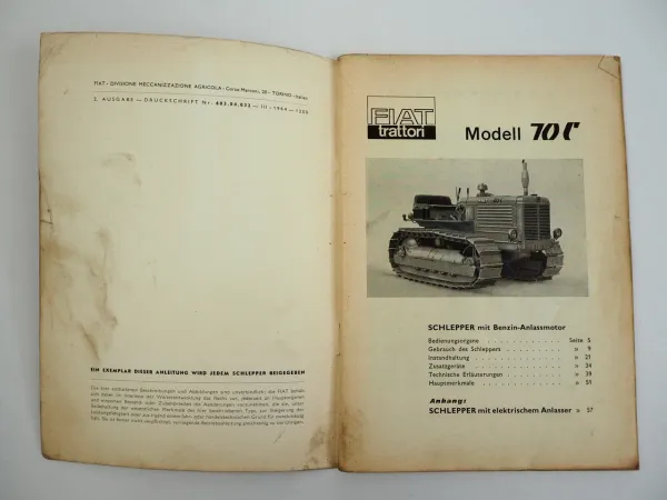 Fiat 70C Betriebsanleitung 1964 Kettenschlepper Bedienung Wartung