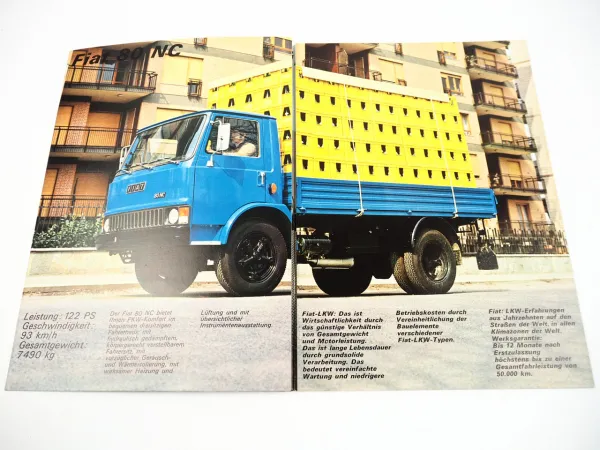 Fiat 80NC LKW Kastenwagen Pritschenwagen Kipper Prospekt 1970er Jahre