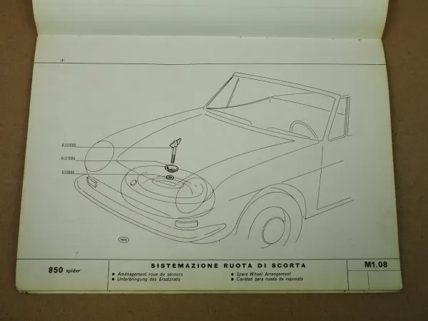 Fiat 850 Spider Ersatzteilkatalog Karosserie Parti di Ricambio 1967