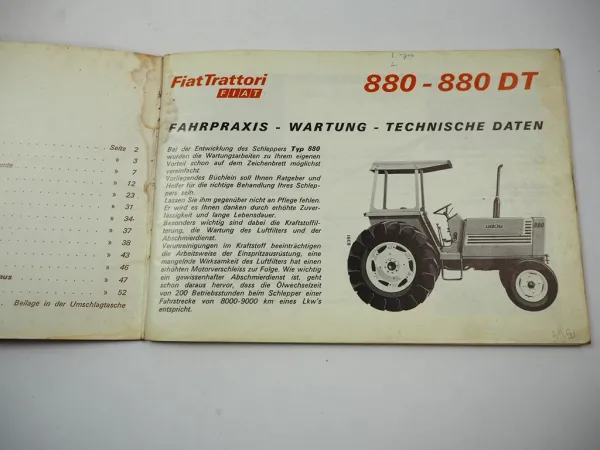 Fiat 880 880DT Traktor Betriebsanleitung Bedienung Wartung Schaltplan 1978