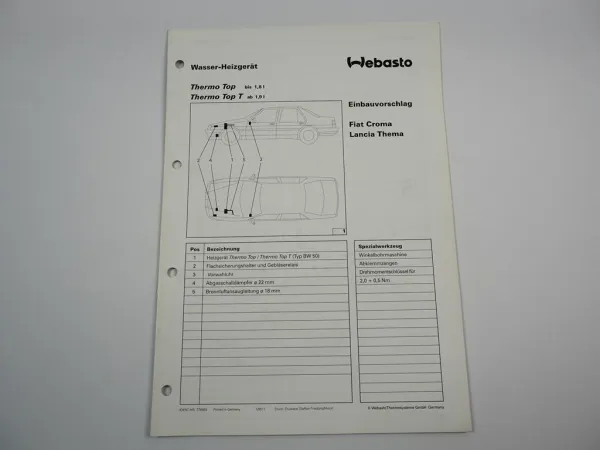 Fiat Croma 154 Lancia Thema Y9 Einbauanleitung Webasto Thermo Top T BW50 Heizung