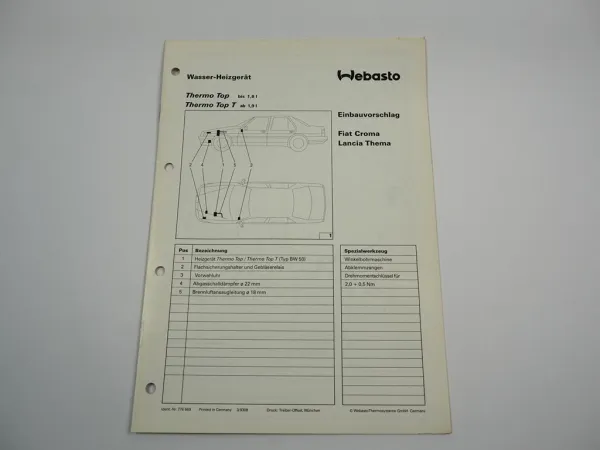 Fiat Croma 154 Lancia Thema Y9 Einbauanleitung Webasto Thermo Top T BW50 Heizung