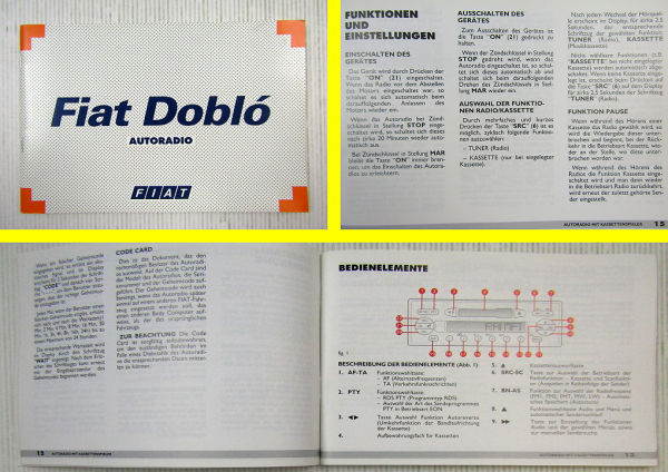 Fiat Doblo Autoradio Betriebsanleitung Bedienung 2001 Kassette CD