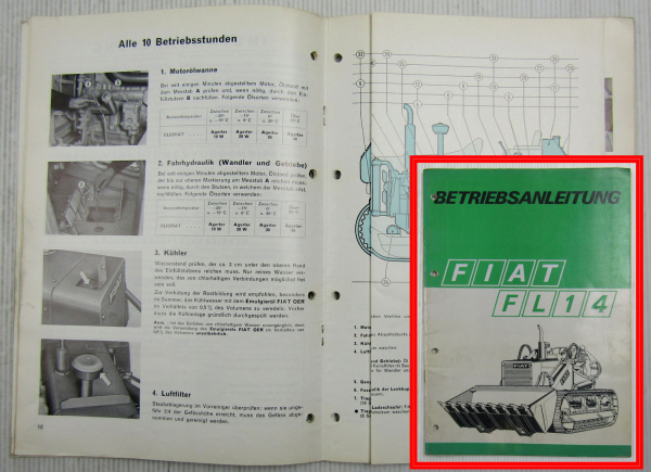 Fiat FL14 Schaufellader Bedienungsanleitung Betriebsanleitung Wartung 8/1970