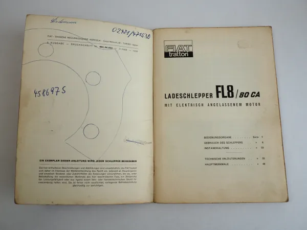 Fiat FL8 80 CA Betriebsanleitung 1964 Kettenschlepper Bedienung Wartung