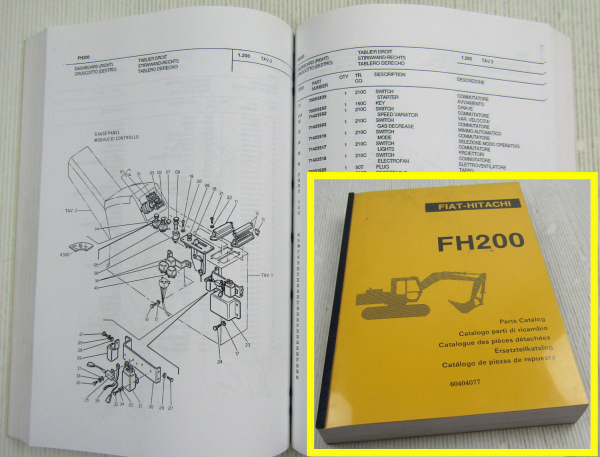Fiat Hitachi FH200 Excavator Spare Parts List Catalogo Parti di ricambi 1992
