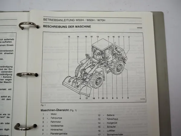 Fiat Hitachi W50H W60H W70H Radlader Betriebsanleitung Wartung Bedienung Schaltplan 1998
