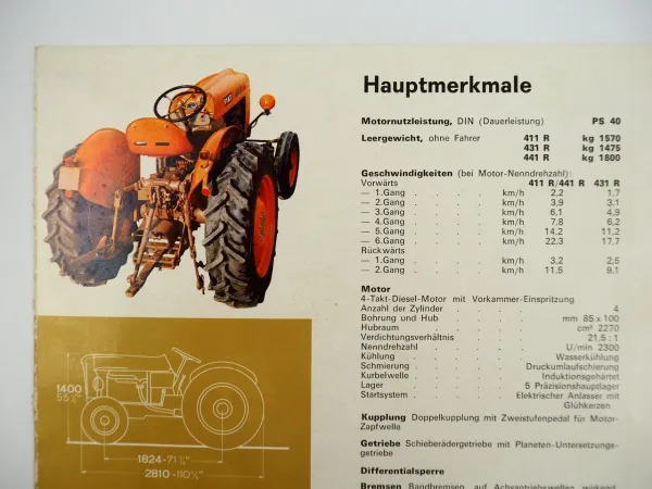 Fiat trattori 411R 431R 441R Schlepper 40 PS Prospekt 1963