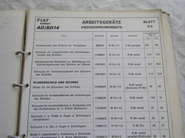 Fiat trattori AD BD 14 Dozer Hauptmerkmale und Daten 11/1970