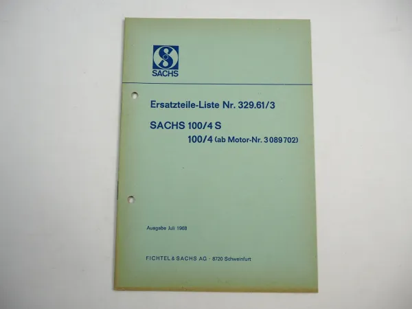 Fichtel Sachs 100 4 4S Motor Ersatzteilliste Ersatzteilkatalog 1968