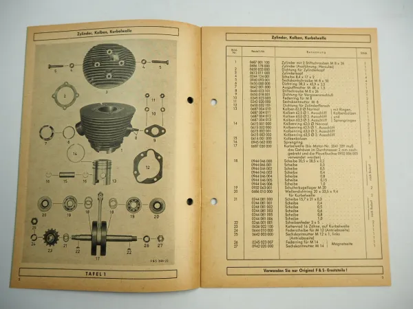Fichtel Sachs 175 Modell 55 Motor Ersatzteilliste Ersatzteilkatalog 1967